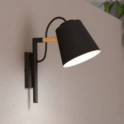 EGLO Applique Lacey, à 1 Lampe, Noire, Détail Bois