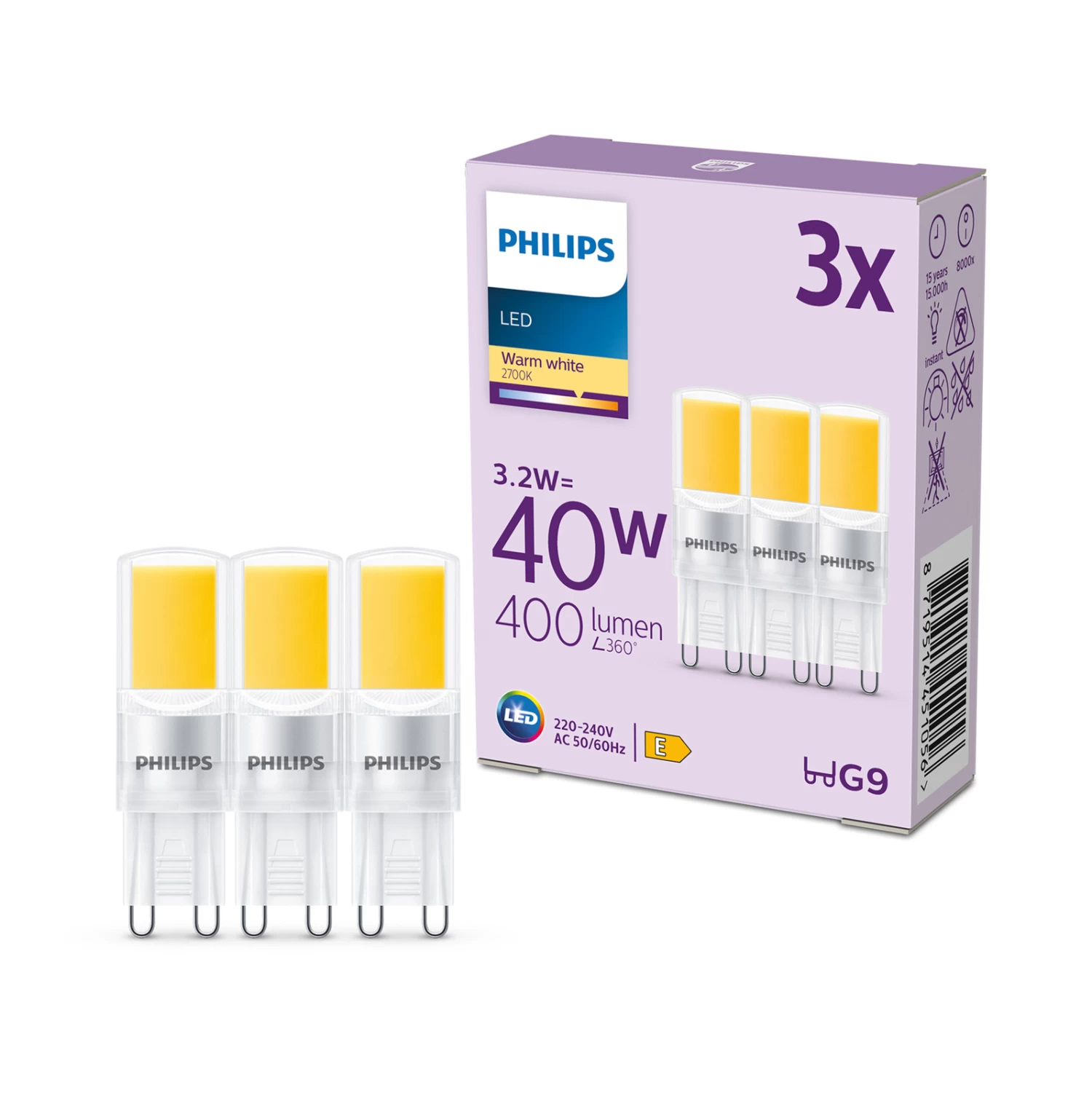Philips Ampoule LED G9 3,2W 400lm 2 700K Claire X3 1 Philips Ampoule LED G9 3,2W 400lm 2 700K Claire X3