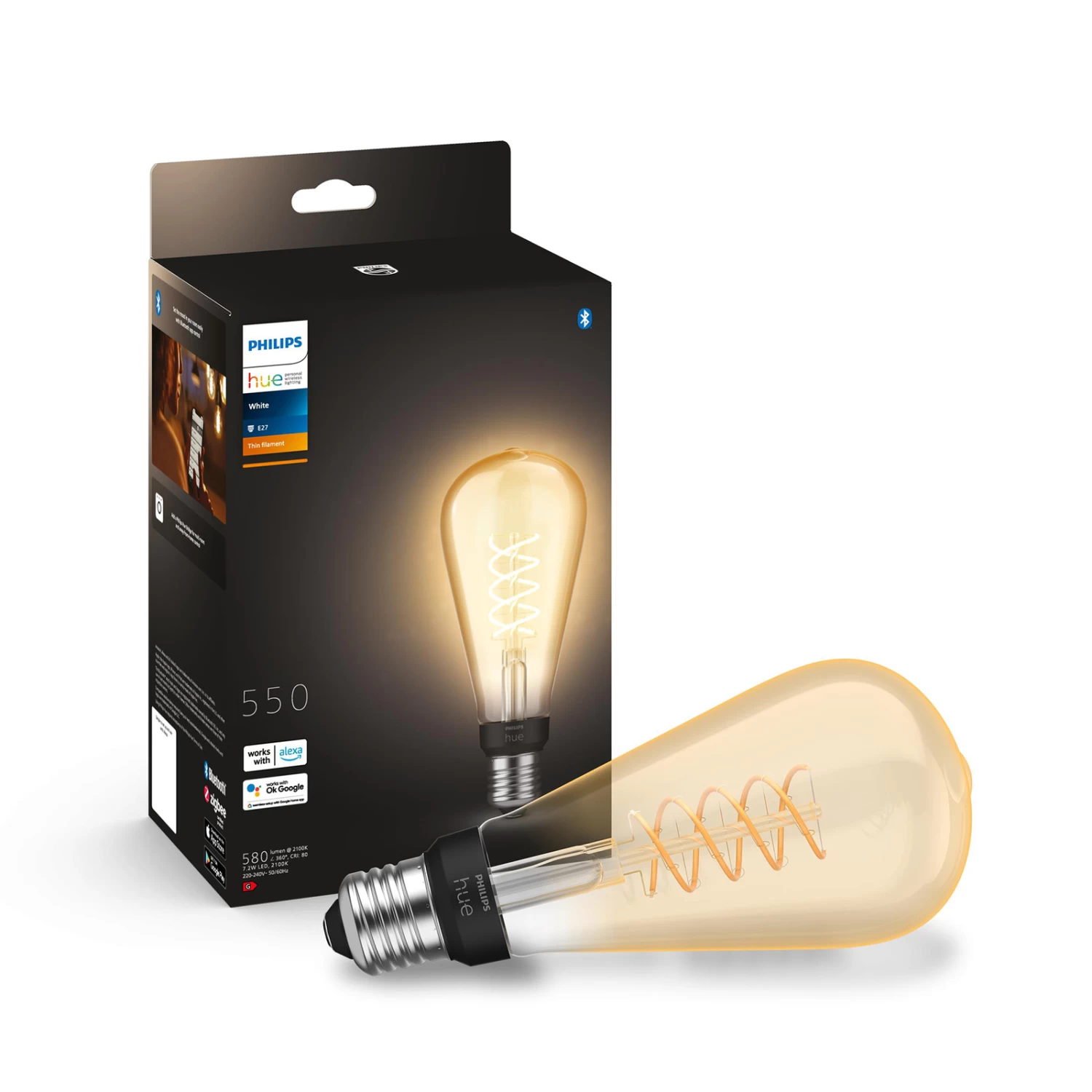 Philips Hue White E27 7 W Filament ST72 550 lm 1 Philips Hue White E27 7 W Filament ST72 550 lm