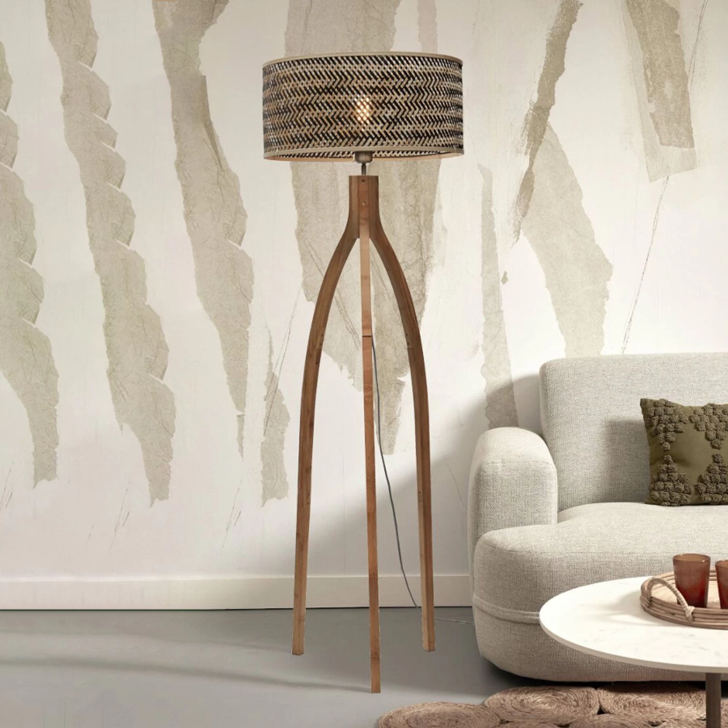 GOOD & MOJO Java Lampadaire Trépied Naturel/noir 2 GOOD & MOJO Java Lampadaire Trépied Naturel/noir – Image 2