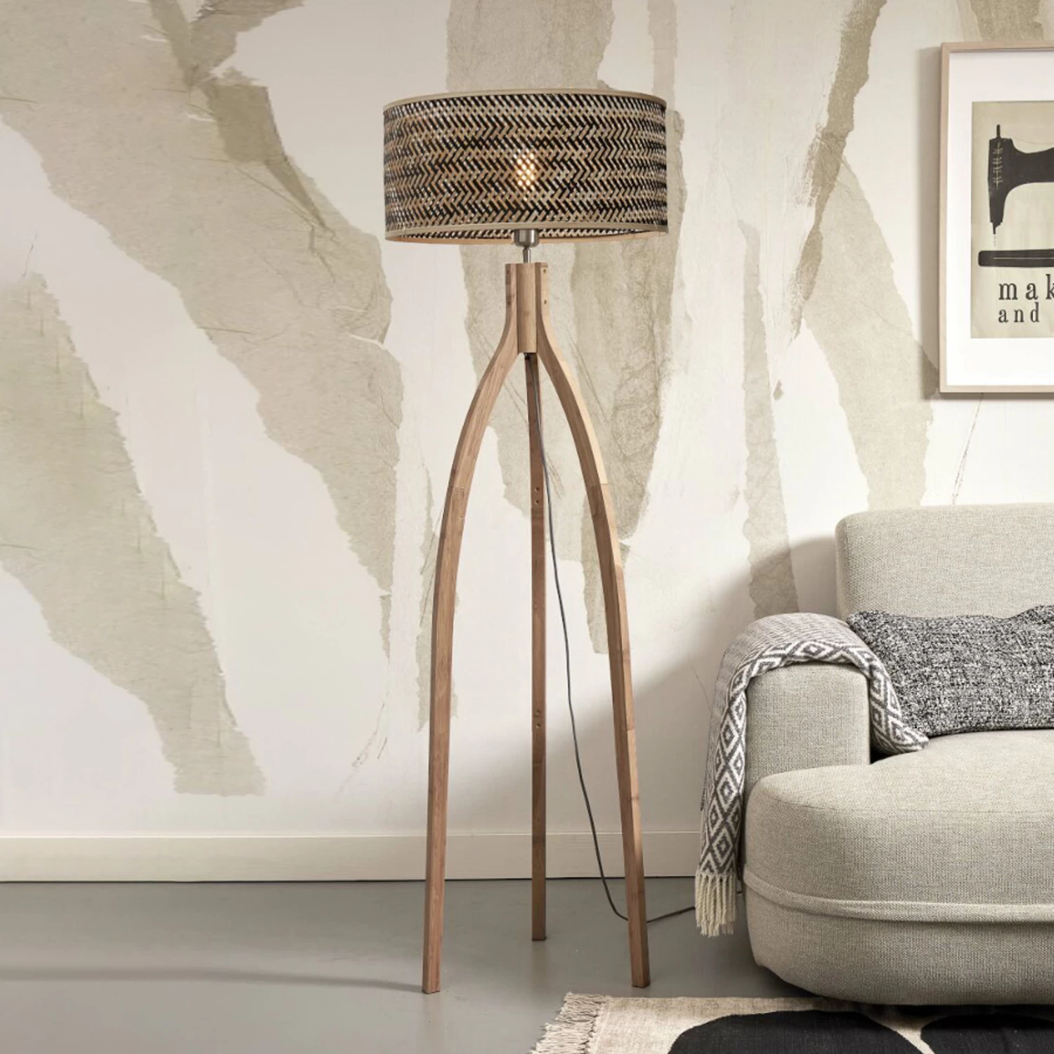GOOD & MOJO Java Lampadaire Trépied Naturel/noir 1 GOOD & MOJO Java Lampadaire Trépied Naturel/noir