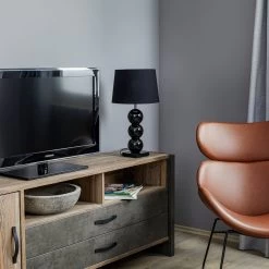 Lampe à Poser En Tissu Fulda, Décor Verre, Noire -Déco Lumière Soldes 1089041 2