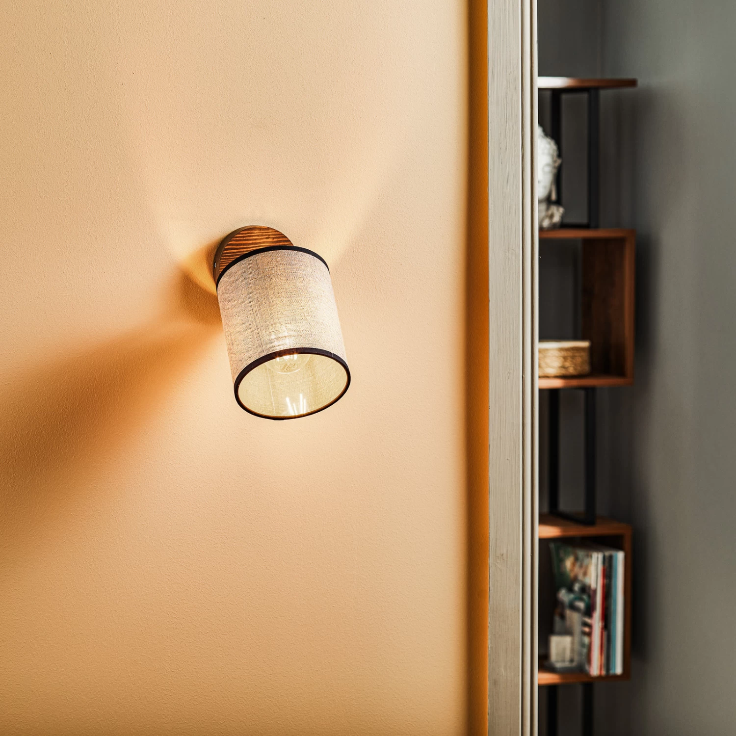 Applique Murale Tubo, Pin, Abat-jour Tissu, Beige 2 Applique Murale Tubo, Pin, Abat-jour Tissu, Beige – Image 2