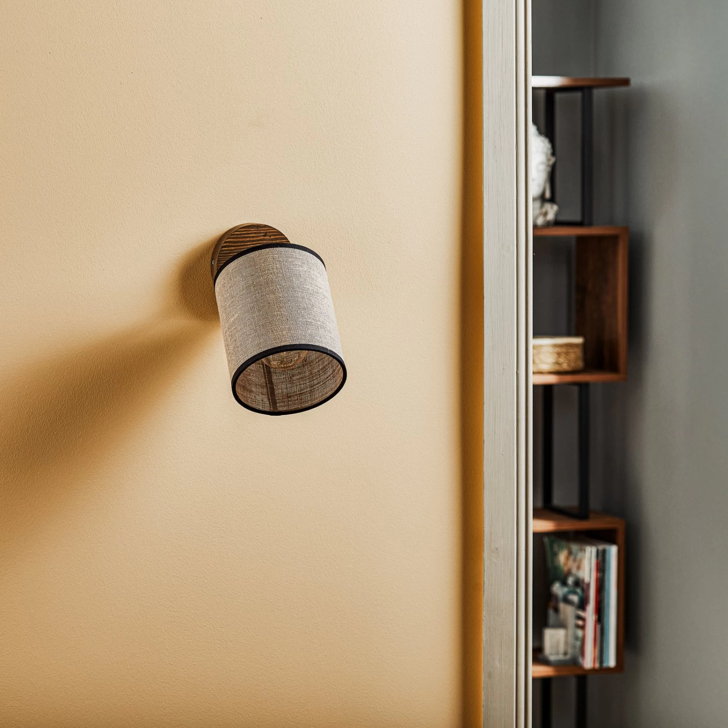 Applique Murale Tubo, Pin, Abat-jour Tissu, Beige 3 Applique Murale Tubo, Pin, Abat-jour Tissu, Beige – Image 3