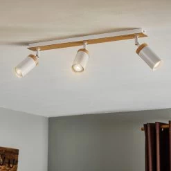 Spot Pour Plafond Elba Détails Bois 3 Lampes Blanc