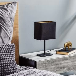 Lampe à Poser Kate, Abat-jour Tissu, Noir/doré -Déco Lumière Soldes 3570075 2