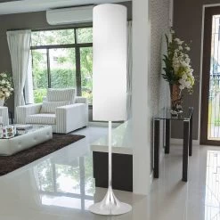 Lampadaire Textile Flute Blanc Chromé