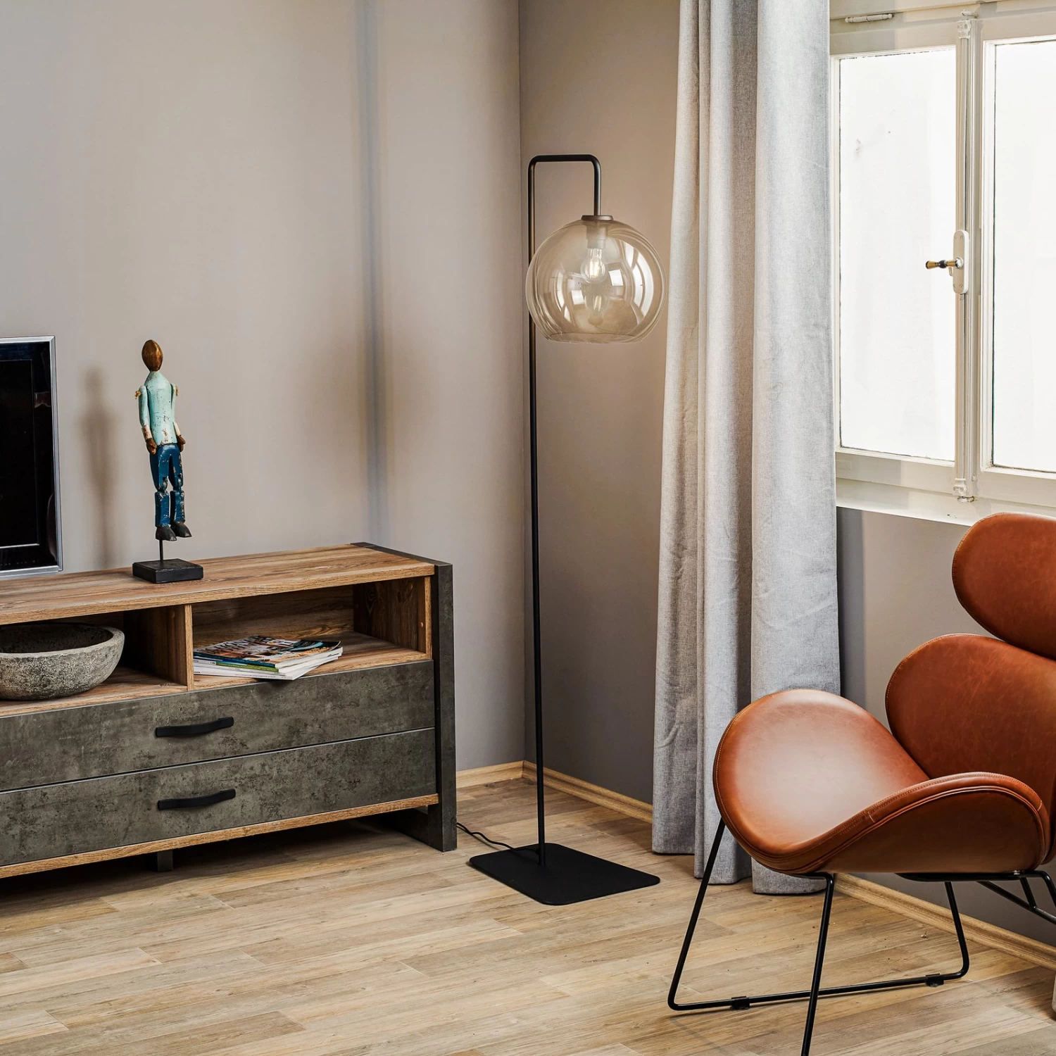 Lampadaire Monaco Avec Abat-jour Sphère De Verre 2 Lampadaire Monaco Avec Abat-jour Sphère De Verre – Image 2