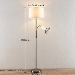 Lindby Jaileen Lampadaire En Tissu, Liseuse, Blanc -Déco Lumière Soldes 8032247 3