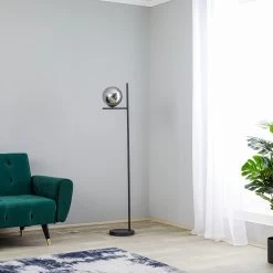 Lindby Denva Lampadaire Verre Fumé, Sphère Grise -Déco Lumière Soldes 8032630 2