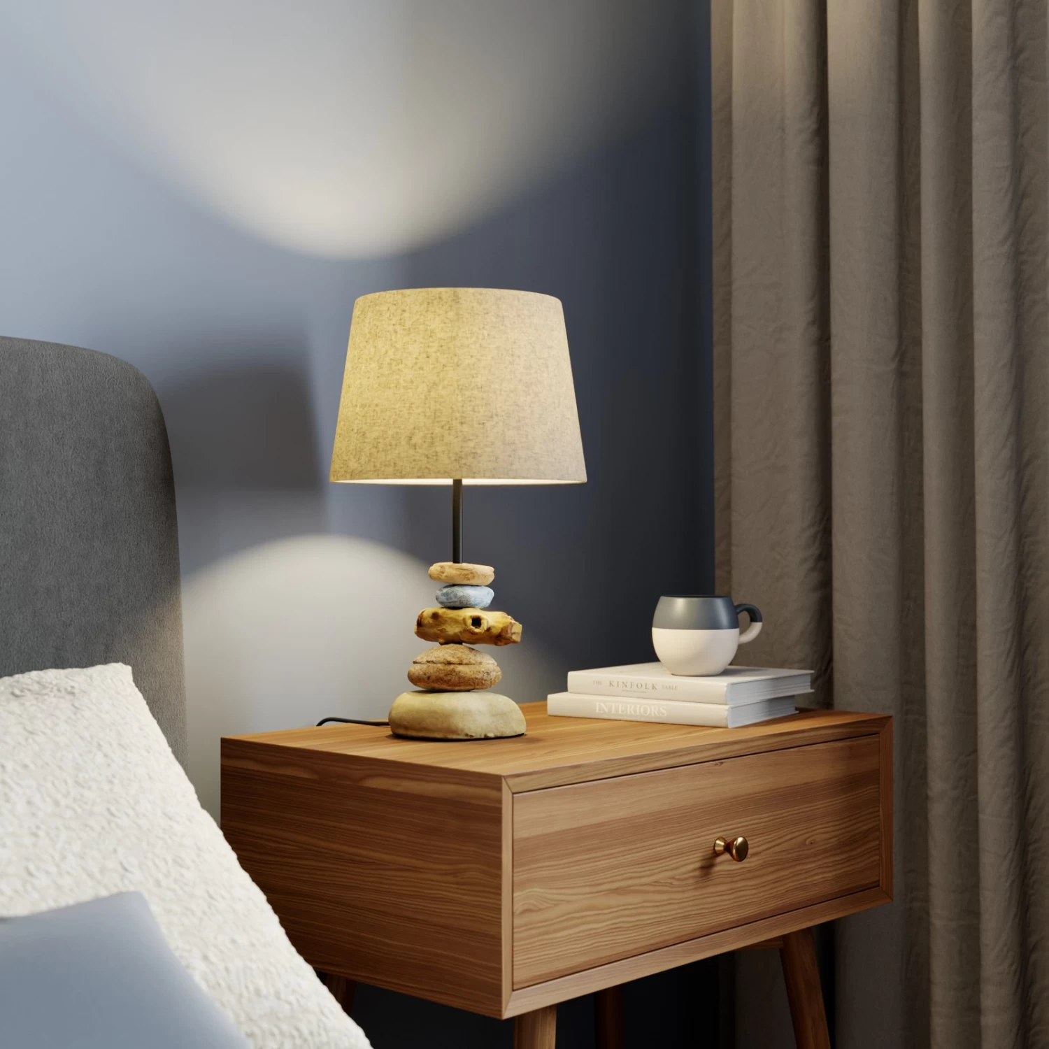 Lampe Vera, Abat-jour Tissu Et Décor Pierre, 38 cm 2 Lampe Vera, Abat-jour Tissu Et Décor Pierre, 38 cm – Image 2