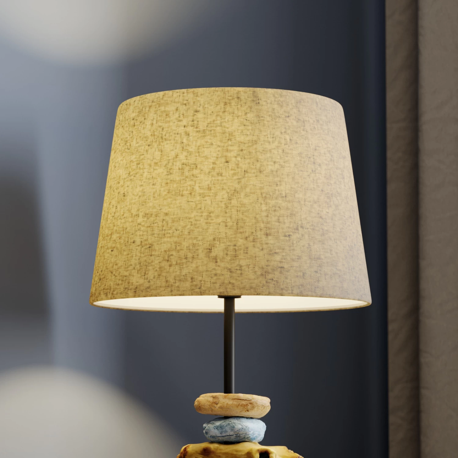 Lampe Vera, Abat-jour Tissu Et Décor Pierre, 38 cm 5 Lampe Vera, Abat-jour Tissu Et Décor Pierre, 38 cm – Image 5