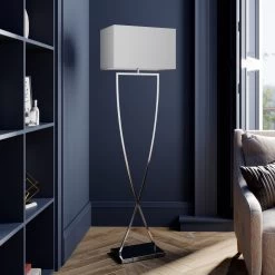 Lucande Evaine Lampadaire Chromé, Abat-jour Blanc -Déco Lumière Soldes 9624551 2