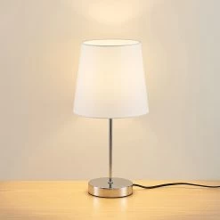 Lindby Leza Lampe à Poser Chromée, Abat-jour Blanc -Déco Lumière Soldes 9626845 2