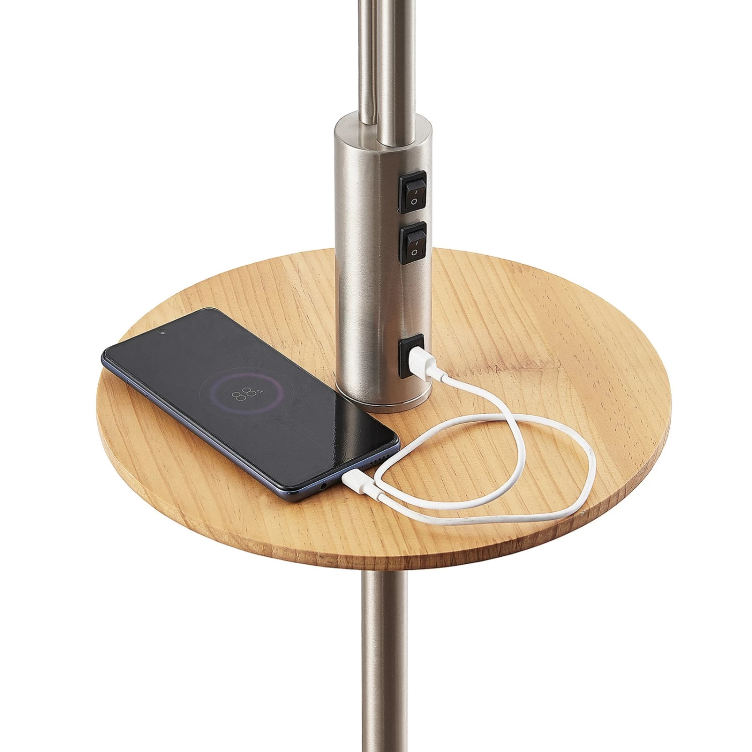 Lindby Aovan Lampadaire à Tablette Et USB, Nickel 6 Lindby Aovan Lampadaire à Tablette Et USB, Nickel – Image 6