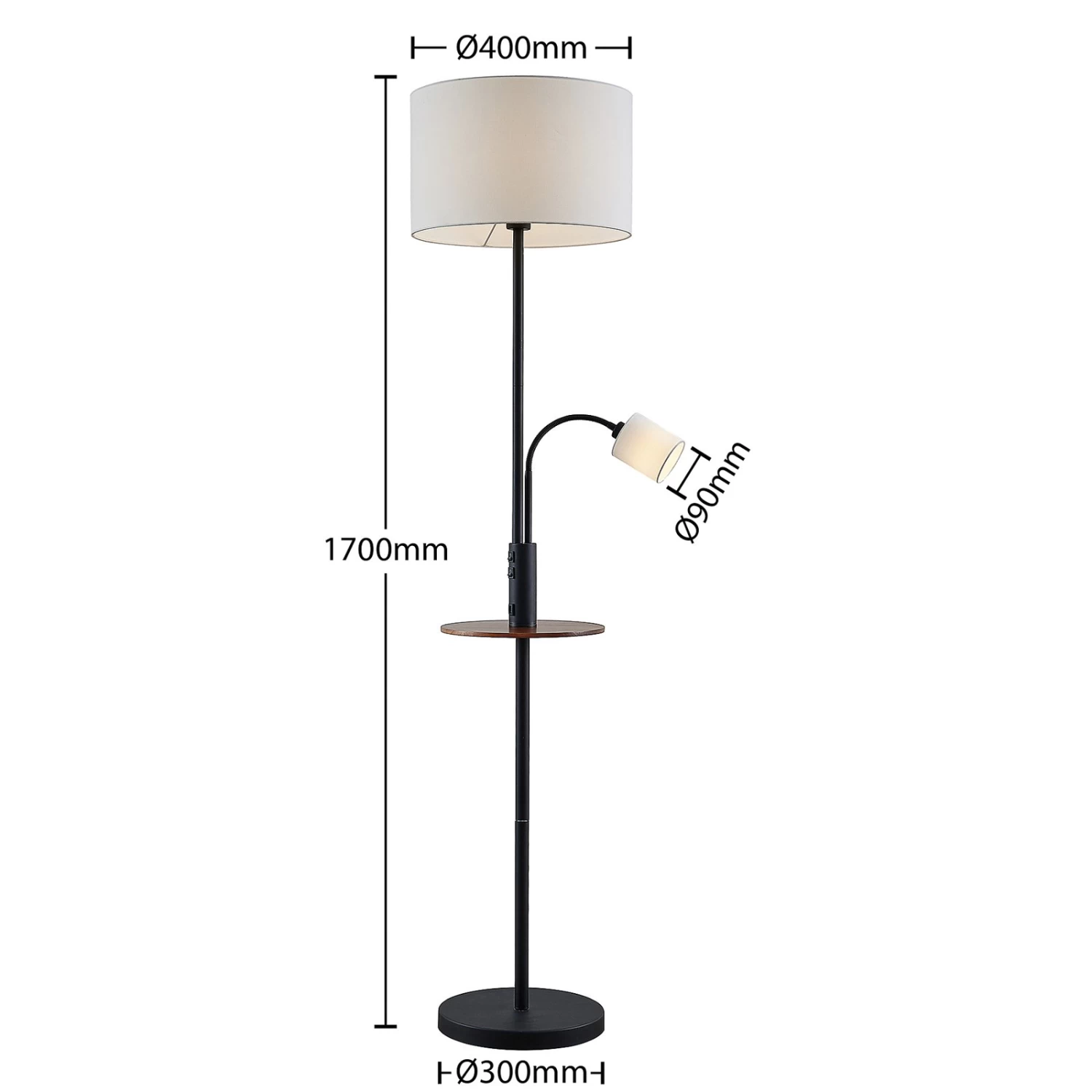 Lindby Aovan Lampadaire à Tablette Et USB, Noir 9 Lindby Aovan Lampadaire à Tablette Et USB, Noir – Image 9