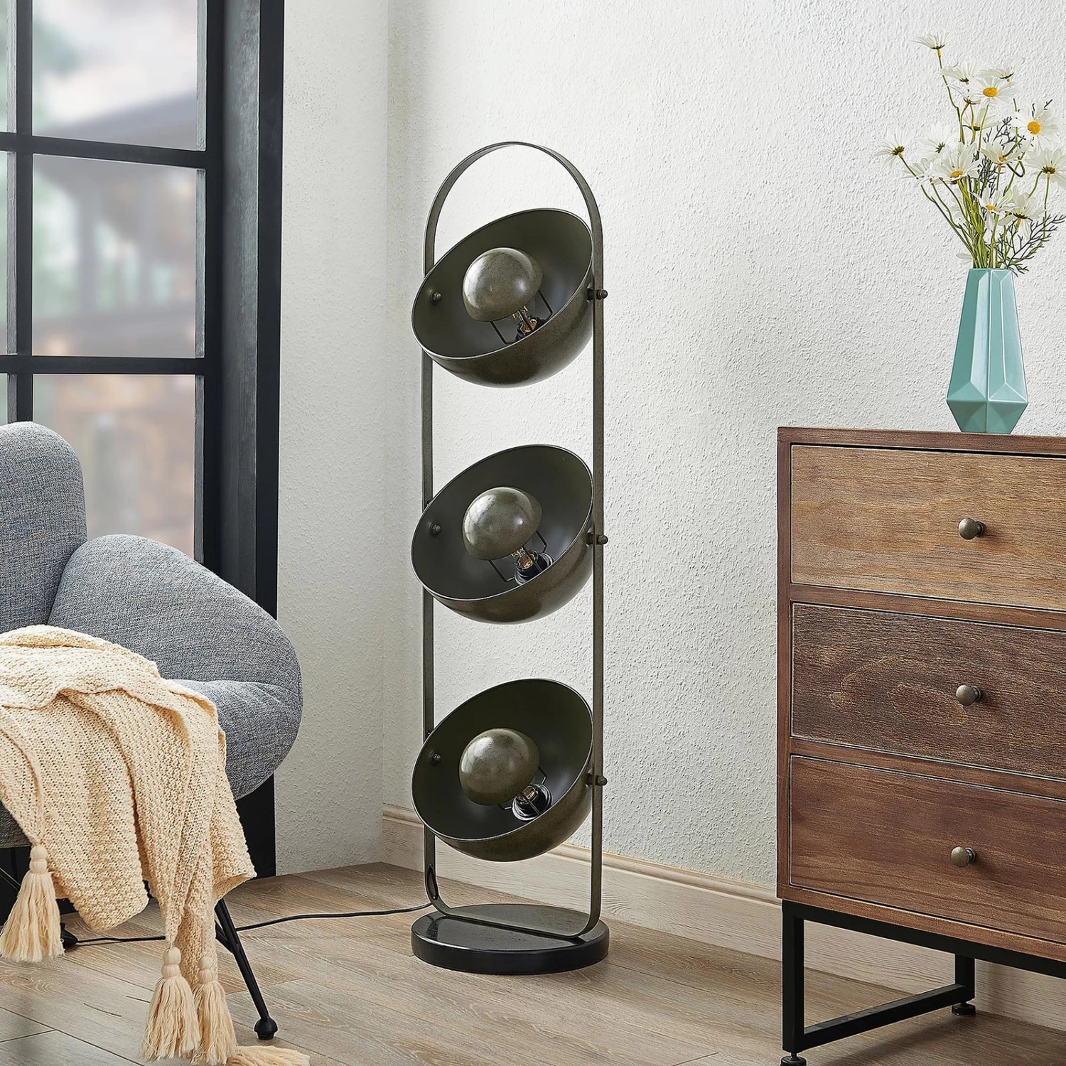 Lindby Muriel Lampadaire, à 3 Lampes, Gris Foncé 2 Lindby Muriel Lampadaire, à 3 Lampes, Gris Foncé – Image 2