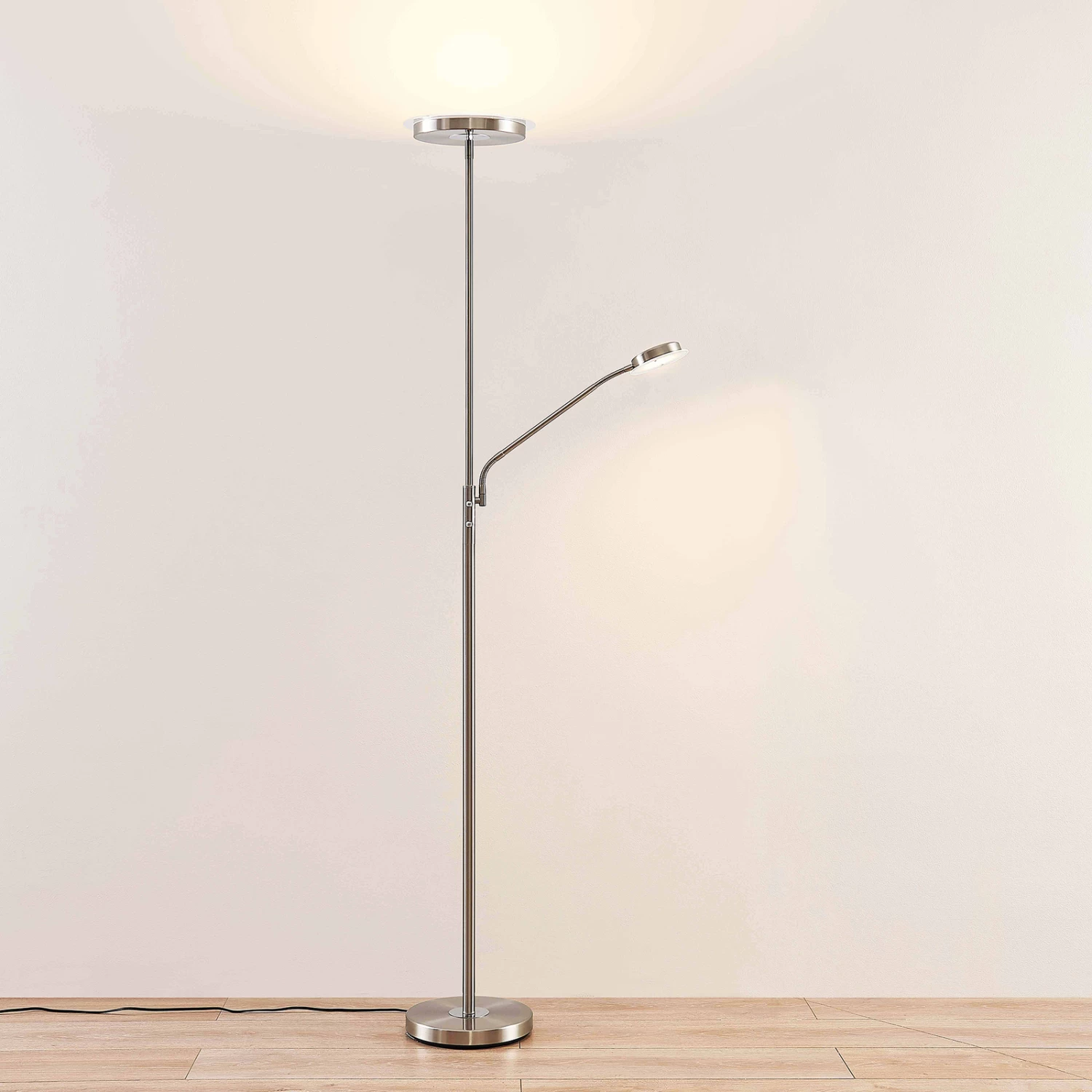 Lindby Sumani Lampadaire LED, Rond, Nickel 4 Lindby Sumani Lampadaire LED, Rond, Nickel – Image 4