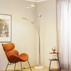 Lindby Sarinio Lampadaire Pied En Marbre, Chromé