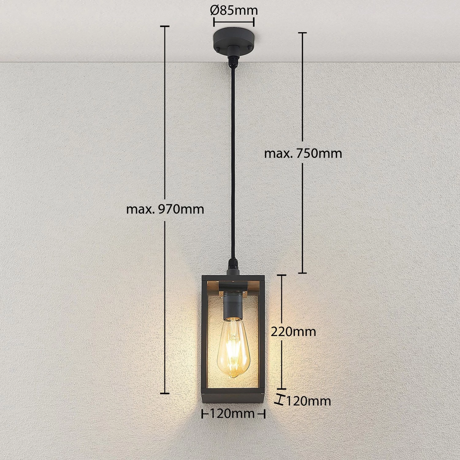 Lindby Filimon Suspension, Gris Foncé, E27 4 Lindby Filimon Suspension, Gris Foncé, E27 – Image 4